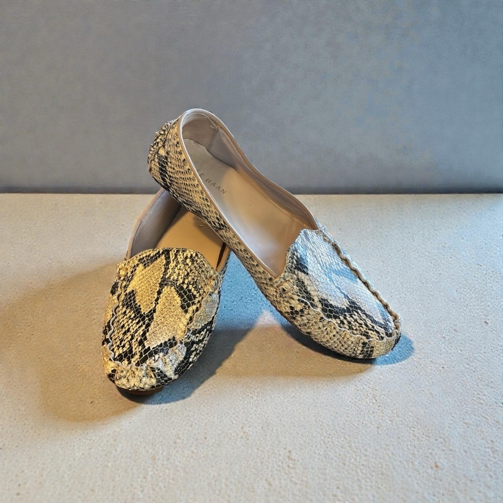 Cole Haan Women's Black and Cream Snakeskin Flats